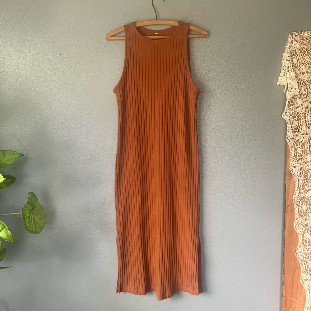 Sleeveless Ribbed Dress in Orange